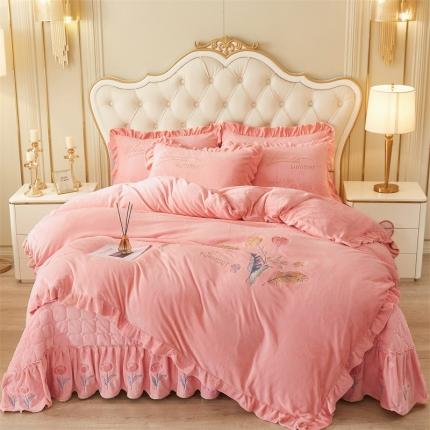 恒爱 2023新款A类牛奶绒羽毛床盖四件套 羽毛-公主粉