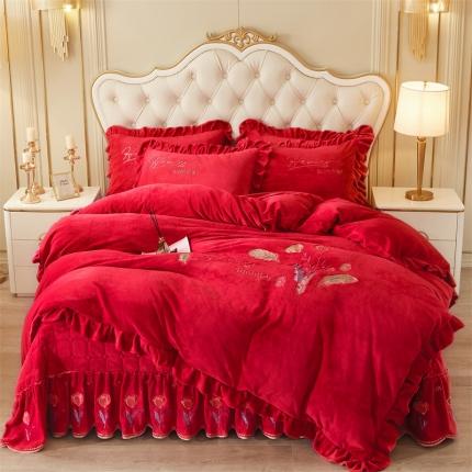 恒爱 2023新款A类牛奶绒羽毛床盖四件套 羽毛-喜庆红