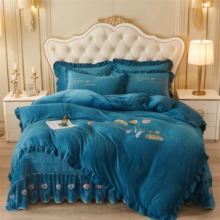 91家纺网 家纺一手货源 找家纺 恒爱 2023新款A类牛奶绒羽毛床盖四件套 羽毛-橄榄绿