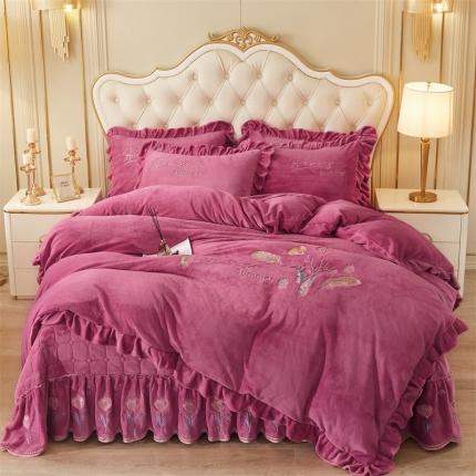 91家纺网 家纺一手货源 找家纺 恒爱 2023新款A类牛奶绒羽毛床盖四件套 羽毛-玫瑰红