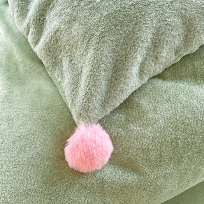 91家纺网 家纺一手货源 找家纺 艾米家居 2023新款秋冬懒兔绒四件套-球球款 果绿