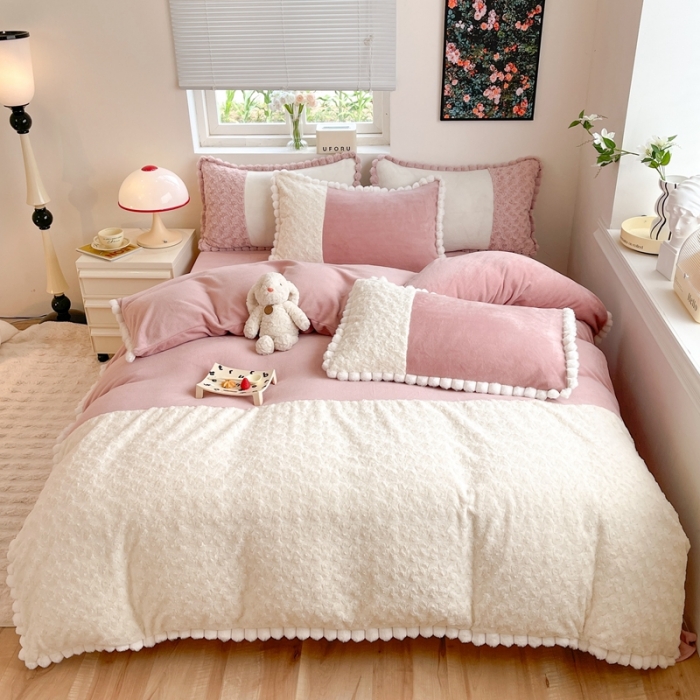 91家纺网 家纺一手货源 找家纺 （总）艾米家居 2023新款秋冬懒兔玫瑰绒牛奶绒四件套