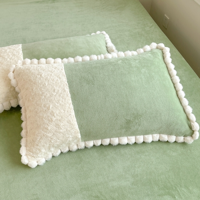 91家纺网 家纺一手货源 找家纺 艾米家居 2023新款秋冬懒兔玫瑰绒牛奶绒四件套 果绿