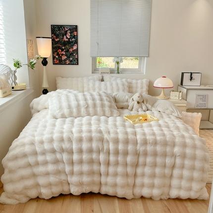 91家纺网 家纺一手货源 找家纺 （总）满座2025新款高克重托卡斯仿皮草大泡泡兔兔绒牛奶绒四件套