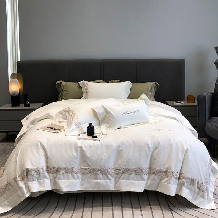 91家纺网 家纺一手货源 找家纺 黑白森林23款100支全棉提花四件套纯棉床上用品