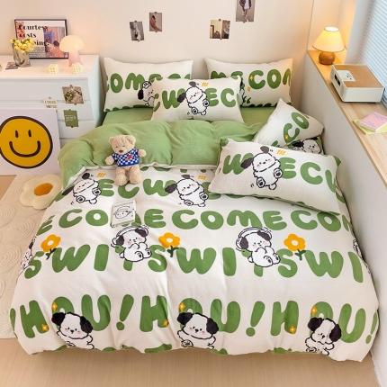 91家纺网 家纺一手货源 找家纺 （总）西引力 2023新款加厚印花牛奶绒四件套法莱绒单被套直播