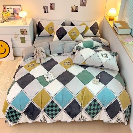 91家纺网 家纺一手货源 找家纺 （总）西引力 2023新款加厚印花牛奶绒四件套法莱绒单被套直播