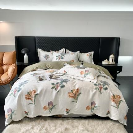 91家纺网 家纺一手货源 找家纺 名佰蕙家纺 2024新款珍丝大提花全棉四件套 琉璃花韵