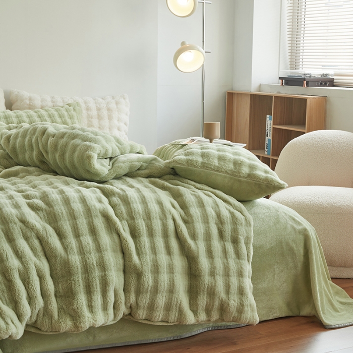 91家纺网 家纺一手货源 找家纺 新月 2023新款泡泡兔毛绒亲肤舒适四件套 泡泡-绿