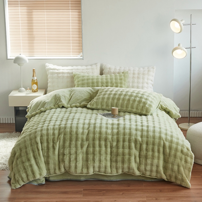 91家纺网 家纺一手货源 找家纺 新月 2023新款泡泡兔毛绒亲肤舒适四件套 泡泡-绿