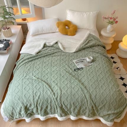 91家纺网 家纺一手货源 找家纺 欧邦 新款爆款AB版加厚提花塔芙绒羊羔绒毛毯 茶绿