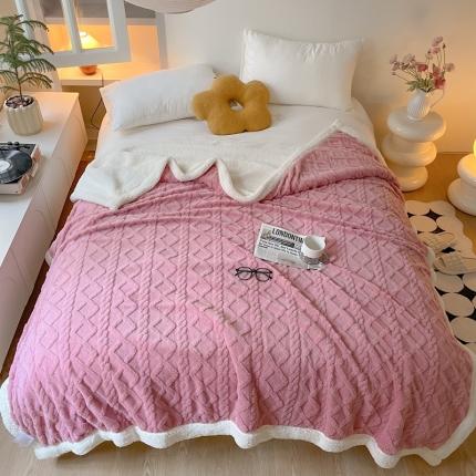 91家纺网 家纺一手货源 找家纺 欧邦 新款爆款AB版加厚提花塔芙绒羊羔绒毛毯 玫瑰粉