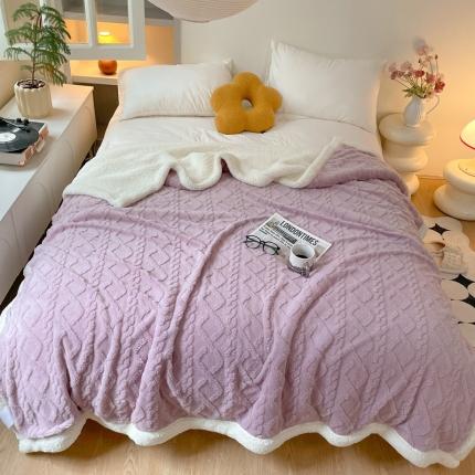 91家纺网 家纺一手货源 找家纺 欧邦 新款爆款AB版加厚提花塔芙绒羊羔绒毛毯 莫奈紫
