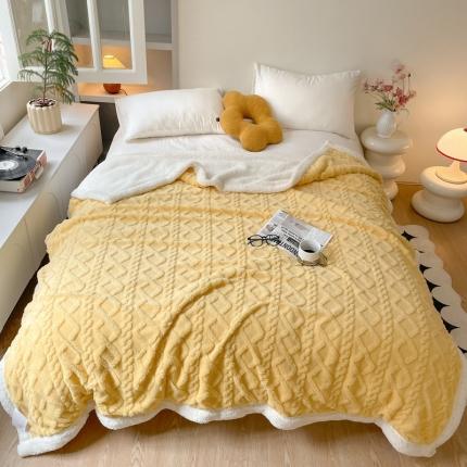 91家纺网 家纺一手货源 找家纺 欧邦 新款爆款AB版加厚提花塔芙绒羊羔绒毛毯 柠檬黄