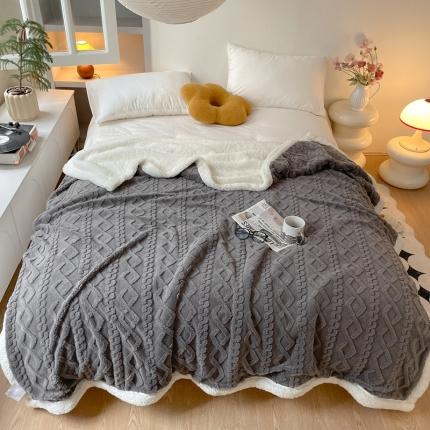 91家纺网 家纺一手货源 找家纺 欧邦 新款爆款AB版加厚提花塔芙绒羊羔绒毛毯 深灰