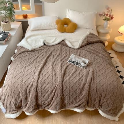 91家纺网 家纺一手货源 找家纺 欧邦 新款爆款AB版加厚提花塔芙绒羊羔绒毛毯 深咖