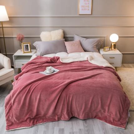 91家纺网 家纺一手货源 找家纺 欧邦 新款爆款纯色羊羔绒双层毛毯 豆沙白