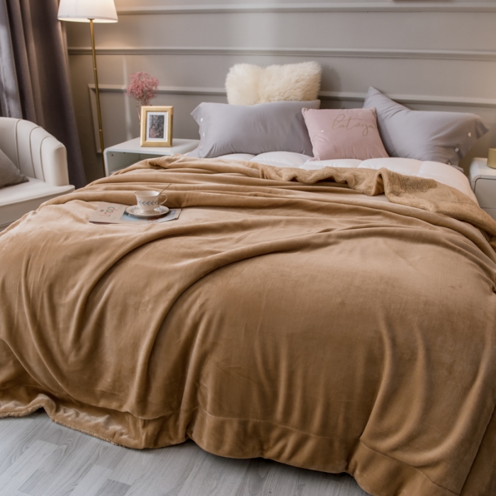 91家纺网 家纺一手货源 找家纺 欧邦 新款爆款纯色羊羔绒双层毛毯 卡其色