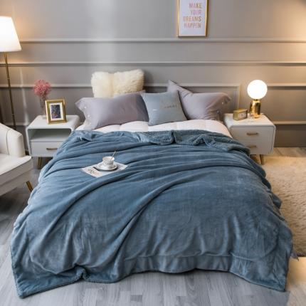 91家纺网 家纺一手货源 找家纺 欧邦 新款爆款纯色羊羔绒双层毛毯 孔雀蓝