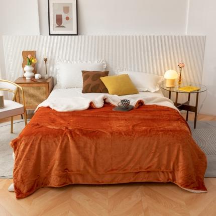 91家纺网 家纺一手货源 找家纺 欧邦 新款爆款纯色羊羔绒双层毛毯 流光橘