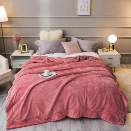 91家纺网 家纺一手货源 找家纺 欧邦 新款爆款纯色羊羔绒双层毛毯 蜜桃粉