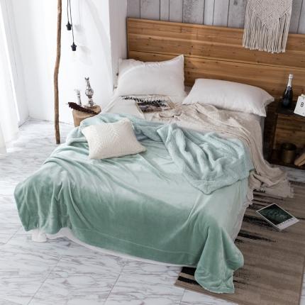 91家纺网 家纺一手货源 找家纺 欧邦 新款爆款纯色羊羔绒双层毛毯 抹茶绿