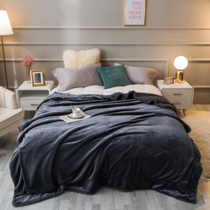 91家纺网 家纺一手货源 找家纺 欧邦 新款爆款纯色羊羔绒双层毛毯 深空灰