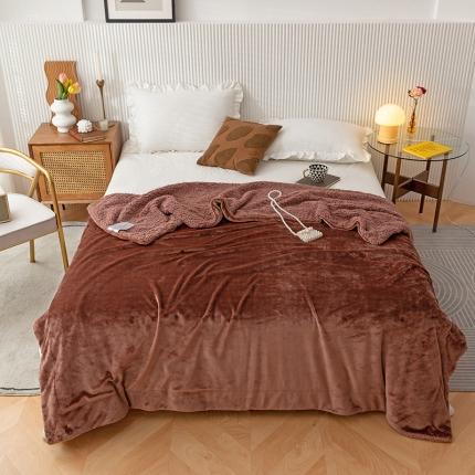 91家纺网 家纺一手货源 找家纺 欧邦 新款爆款纯色羊羔绒双层毛毯 亚麻咖