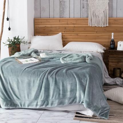 91家纺网 家纺一手货源 找家纺 欧邦 新款爆款纯色羊羔绒双层毛毯 烟雾蓝