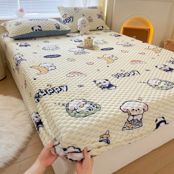 91家纺网 家纺一手货源 找家纺 （总）欧邦 新款A类提花豆豆绒金龟绒床笠