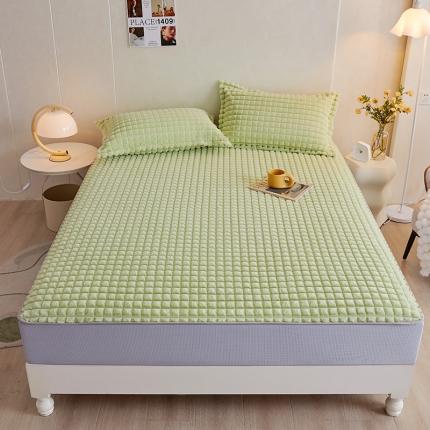 91家纺网 家纺一手货源 找家纺 湘之帛 2024直播爆款纯色立体兔兔绒床笠三件套 牛油果绿