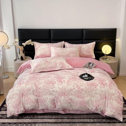 慕希2024新款数码印花牛奶绒婴儿绒保暖绒四件套 诗情画意-粉