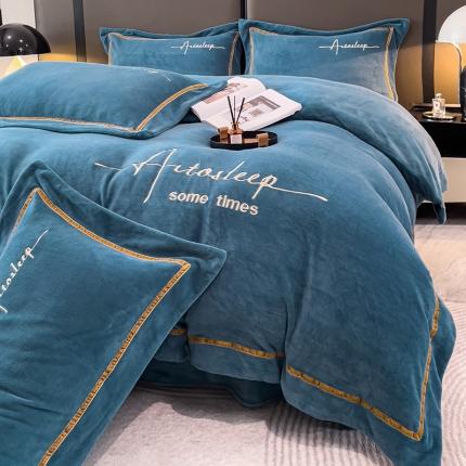 91家纺网 家纺一手货源 找家纺 露梦 2025新款高克重牛奶绒刺绣四件套-赫本 赫本-宾利蓝