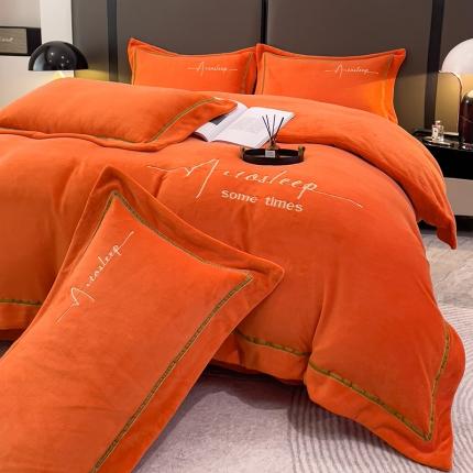 91家纺网 家纺一手货源 找家纺 露梦 2025新款高克重牛奶绒刺绣四件套-赫本 赫本-玛仕橘