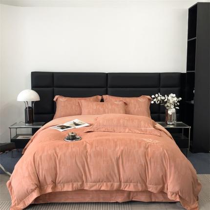 91家纺网 家纺一手货源 找家纺 时亿 2023新款纯植物真丝绒四件套卡斯特 卡斯特-波斯橘