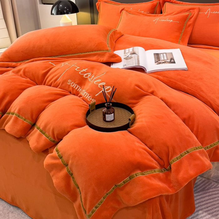 91家纺网 家纺一手货源 找家纺 露梦 2025新款高克重牛奶绒刺绣四件套-赫本 赫本-玛仕橘