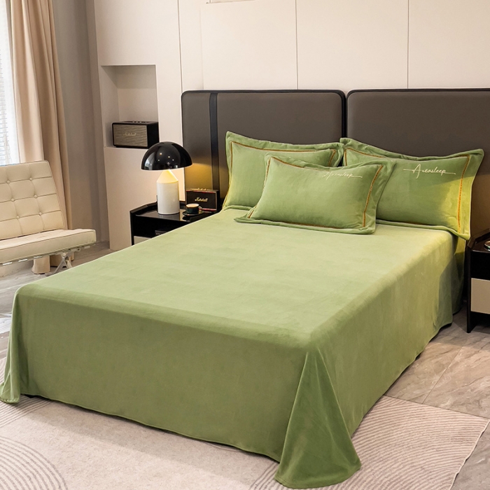 91家纺网 家纺一手货源 找家纺 露梦 2025新款高克重牛奶绒刺绣四件套-赫本 赫本-抹茶绿