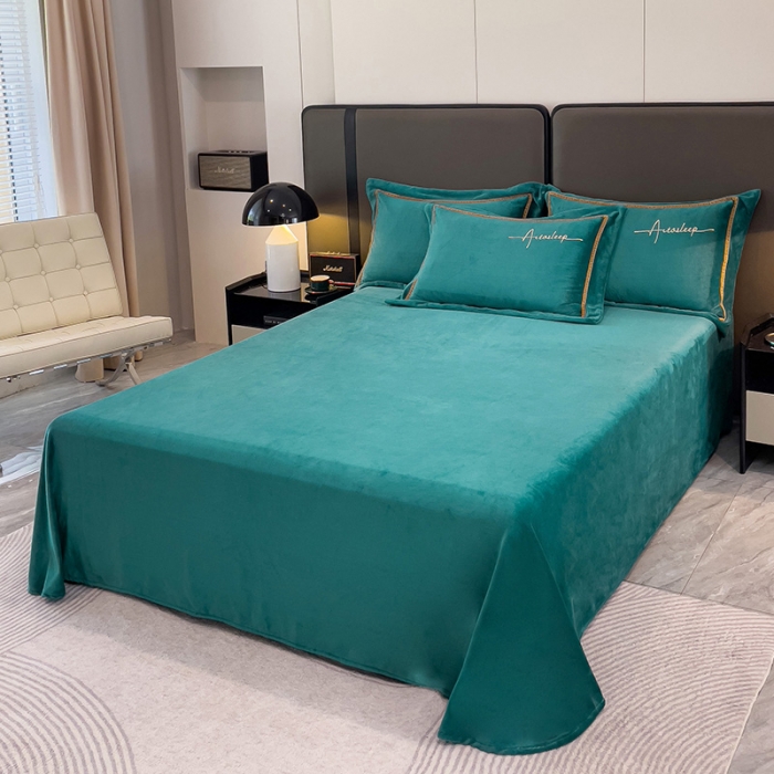 91家纺网 家纺一手货源 找家纺 露梦 2025新款高克重牛奶绒刺绣四件套-赫本 赫本-祖母绿