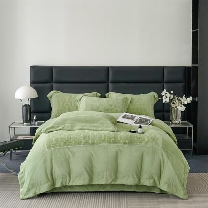 时亿 2023新款250g牛奶绒四件套凹凸有致 芥末酱