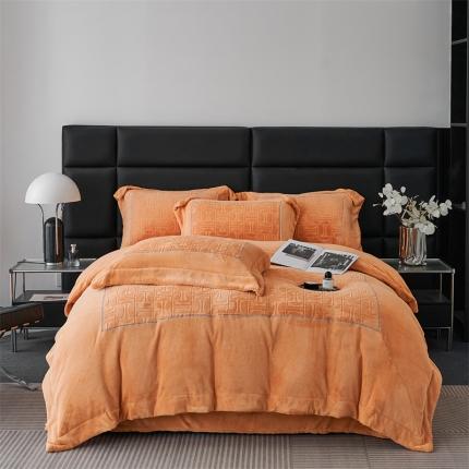 时亿 2023新款250g牛奶绒四件套凹凸有致 香蜜橙