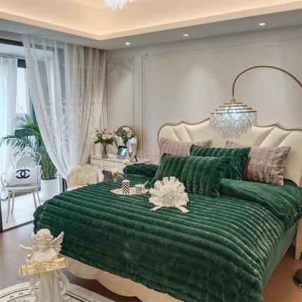 91家纺网 家纺一手货源 找家纺 时亿 2023新款320g獭兔毛绒绒四件套 高级绿