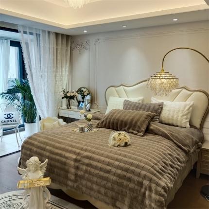 时亿 2023新款320g獭兔毛绒绒四件套 古典灰