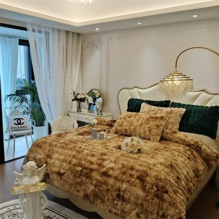 时亿 2023新款320g獭兔毛绒绒四件套 气质咖