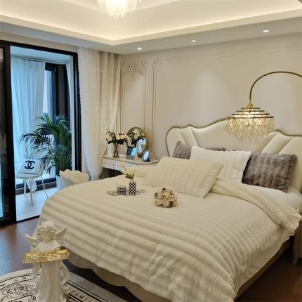 时亿 2023新款320g獭兔毛绒绒四件套 昔可白