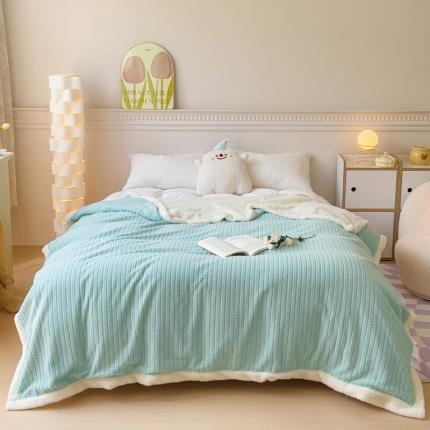 春妮 2023新款A面编织绒+B面兔毛绒毛毯双层盖毯 湖水蓝