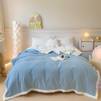 春妮 2023新款A面编织绒+B面兔毛绒毛毯双层盖毯 天空蓝