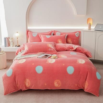 尚品凤凰2025新款高克重印花牛奶绒四件套-工艺款 三叶草  桔