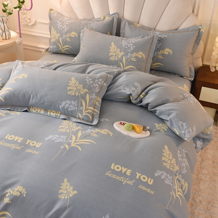 91家纺网 家纺一手货源 找家纺 简如   2025新款全棉磨毛印花四件套 浅浅花香-灰