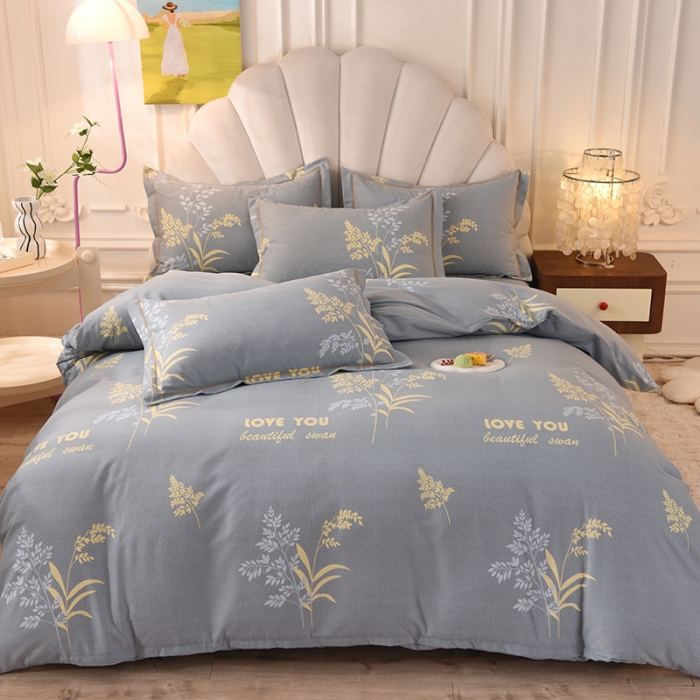 91家纺网 家纺一手货源 找家纺 简如   2025新款全棉磨毛印花四件套 浅浅花香-灰