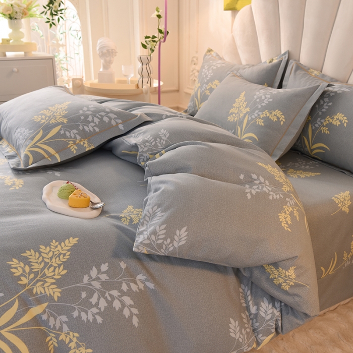 91家纺网 家纺一手货源 找家纺 简如   2025新款全棉磨毛印花四件套 浅浅花香-灰